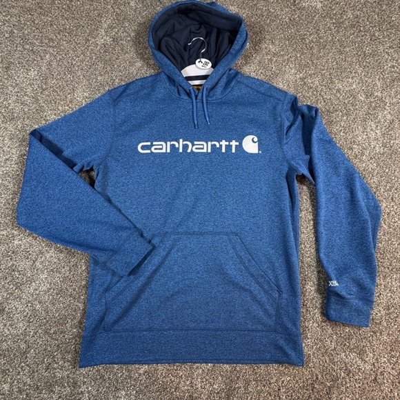 Carhartt Other - Carhartt Mens Force Hoodie M Blue Heather Relaxed Fit  Sweatshirt Spellout